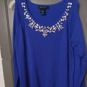 Ashley Stewart long cold shoulder blue sweater with sequins.  Size 12